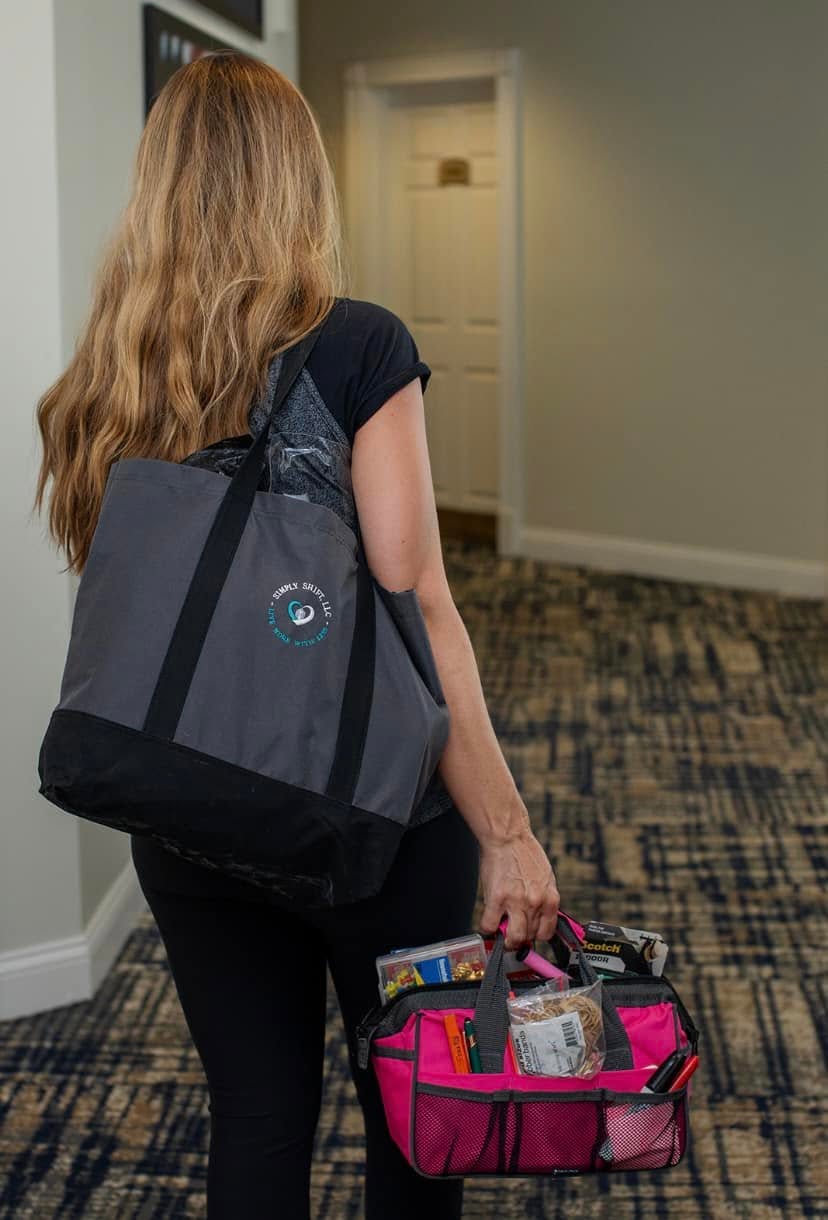Cindy arriving for a client project with her Simply Shift supplies